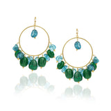 Gold Plated Balan Blue Topaz Green Onyx Hoops