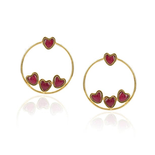 Gold Plated Balan Red Kundan Heart Hoops