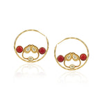Gold Plated Balan Coral Kundan Hoops