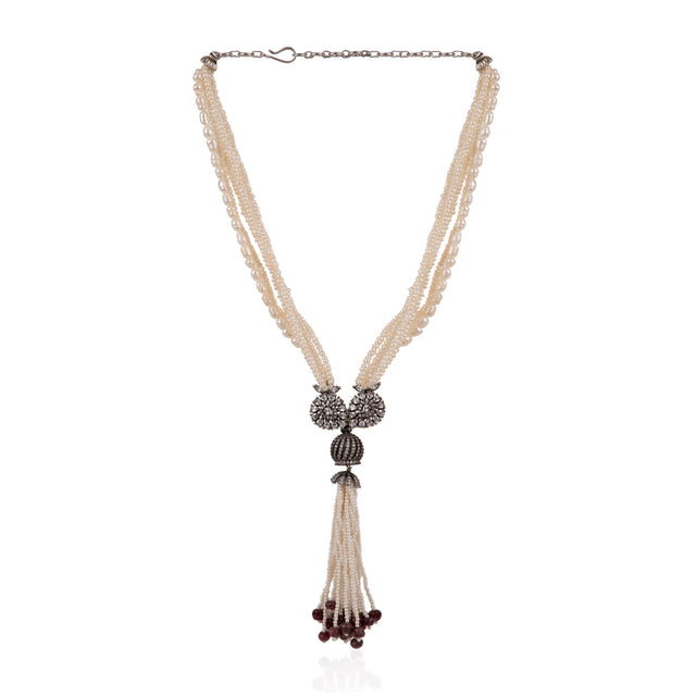 Zircon Sautoir Tassel Pearl Necklace