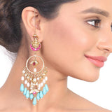 Gold Plated Kundala Turquoise Kundan Chandbali Earrings