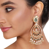 GOLD PLATED SHRUTIPAT GREEN KUNDAN CHANDBALI EARRINGS