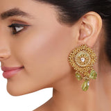 GOLD PLATED SHRUTIPAT GREEN KUNDAN EARRINGS