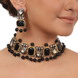 Gold Plated Ganga Jamuna Kundan Black Onyx Necklace Set