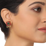 GOLD PLATED PURNA RED GREEN NECKLACE SET