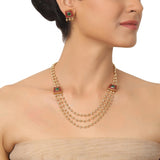 GOLD PLATED PURNA RED GREEN NECKLACE SET