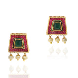 GOLD PLATED PURNA RED GREEN NECKLACE SET
