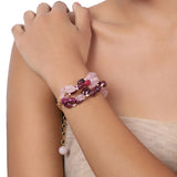 Gold Plated Rosequartz & Ruby Bracelet