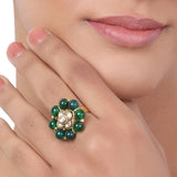 Gold Plated Kundan Green Onyx Ring