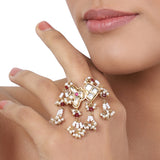 Gold Plated Kundan Pearl Ring