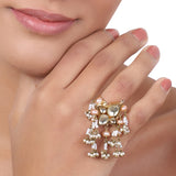 Gold Plated Pink Pearl Kundan Ring
