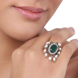 Silver Plated Green Onyx Ring