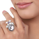 Silver Plated Kundan Baroque Ring