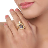 Gold Plated Blue Iolite Ganesha Ring