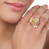 Gold Plated Kundan Tourmaline Ring
