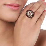 Gold Plated Garnet Kundan Ring