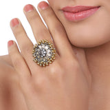 Silver Plated Kundan Ghungroo Ring