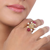 Gold Plated Kundan Ruby Ring