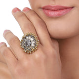Silver Plated Kundan Ghungroo Ring