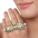 Gold Plated Green Onyx Kundan Ring