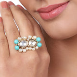 Gold Plated Turquoise Kundan Ring