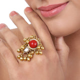 Gold Plated Coral Ghungroo Ring