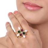 Gold Plated Red & Green Onyx Ring