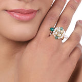 Gold Plated Green Onyx Kundan Ring