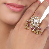Gold Plated Kundan Ruby Ghungroo Ring