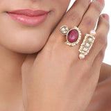 Gold Plated Kundan Ruby Ring
