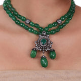 Silver Plated Celestial Victorian Green Onyx Necklace Set