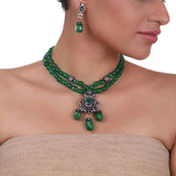 Silver Plated Celestial Victorian Green Onyx Necklace Set