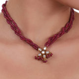 Gold Plated Celestial Flower Ruby Necklace Set