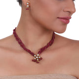Gold Plated Celestial Flower Ruby Necklace Set