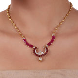 Gold Plated Celestial Ruby Gold Beads  Necklace Set