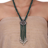 Silver Plated Celestial Green Onyx Tassel Necklace Set