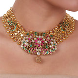 Gold Plated Pacchi Red Green Necklace Set