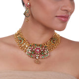 Gold Plated Pacchi Red Green Necklace Set