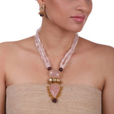 Gold Plated Pacchi Rose Quartz Necklace Set