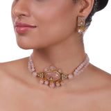 Gold Plated Pacchi Rose Quartz Choker Set