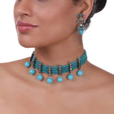 Silver Plated Pacchi Turquoise Choker Set