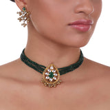 Gold Plated Pacchi Green Onyx Choker Set