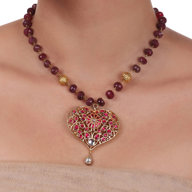 Gold Plated Pacchi Ruby Heart Necklace Set