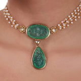 Gold Plated Pacchi Carved Emerald Necklace Set