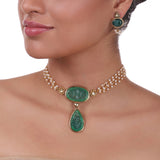 Gold Plated Pacchi Carved Emerald Necklace Set