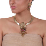 Gold Plated Sankranti Temple Ruby Peacock Necklace Set