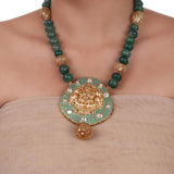 Gold Plated Sankranti Temple Green Laxmi Necklace Set