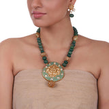 Gold Plated Sankranti Temple Green Laxmi Necklace Set