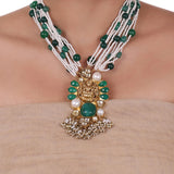 Gold Plated Sankranti Temple Green Onyx  Necklace Set