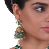 Gold Plated Sankranti Temple Green Onyx  Necklace Set
